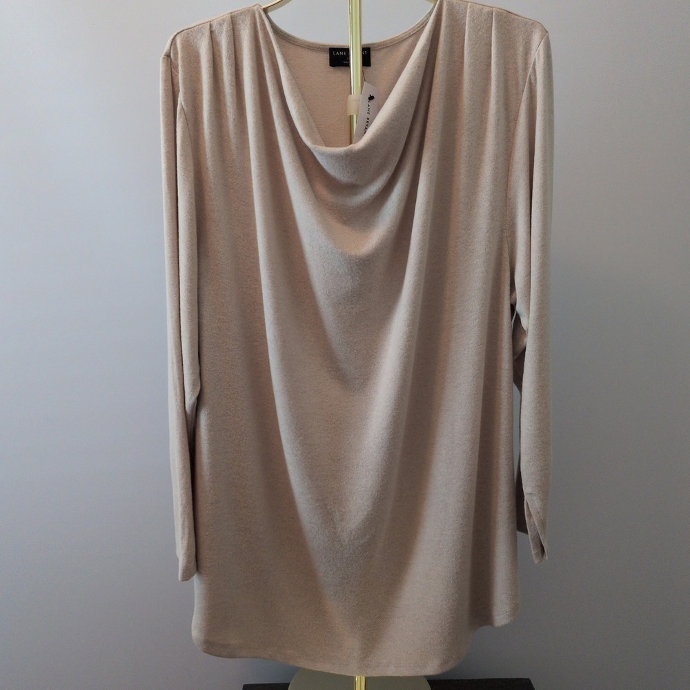 NWT Lane Bryant Cowl Neck Pleat Top Women 22/24 Oatmeal Heather Soft Knit Tunic
